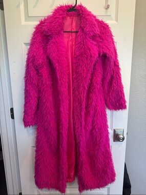 FUN! Hot Pink Faux Fur Long Coat